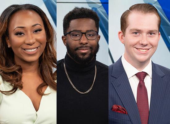 a triptych of 在线博彩 mass communications alumni Bode Brooks ’19, Brice Lewis ’19 and Georgia McCarthur ’19 