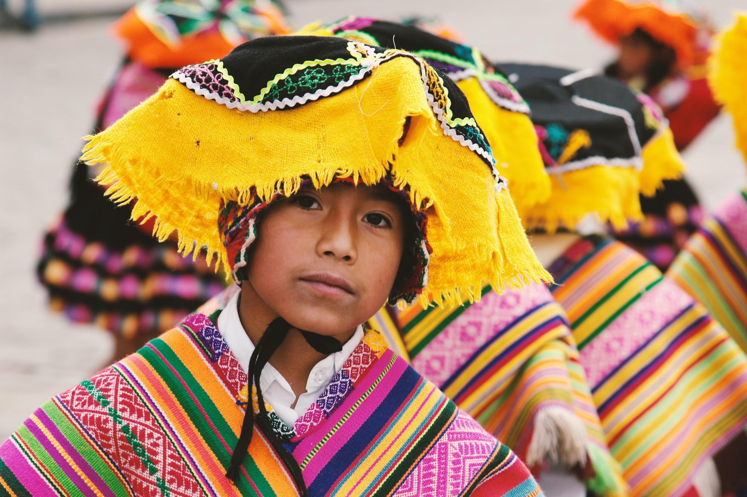 Peruvian boy is a traditional hat